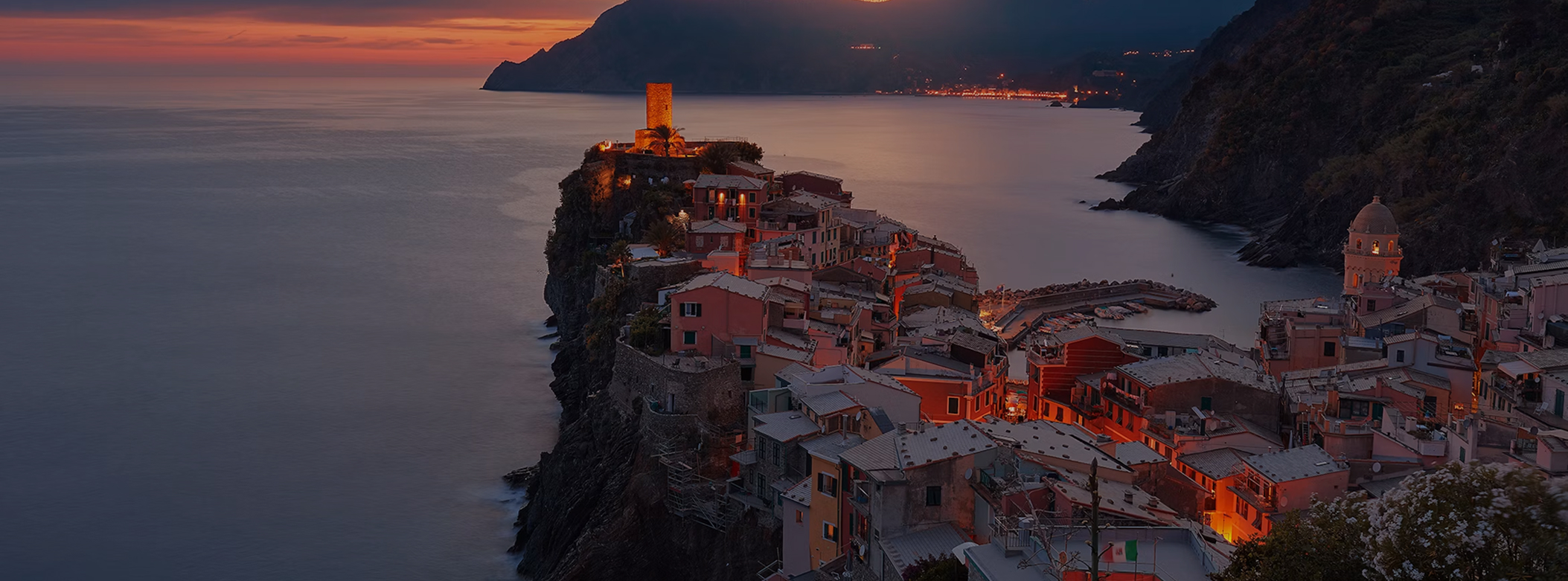 Coastal town at sunset